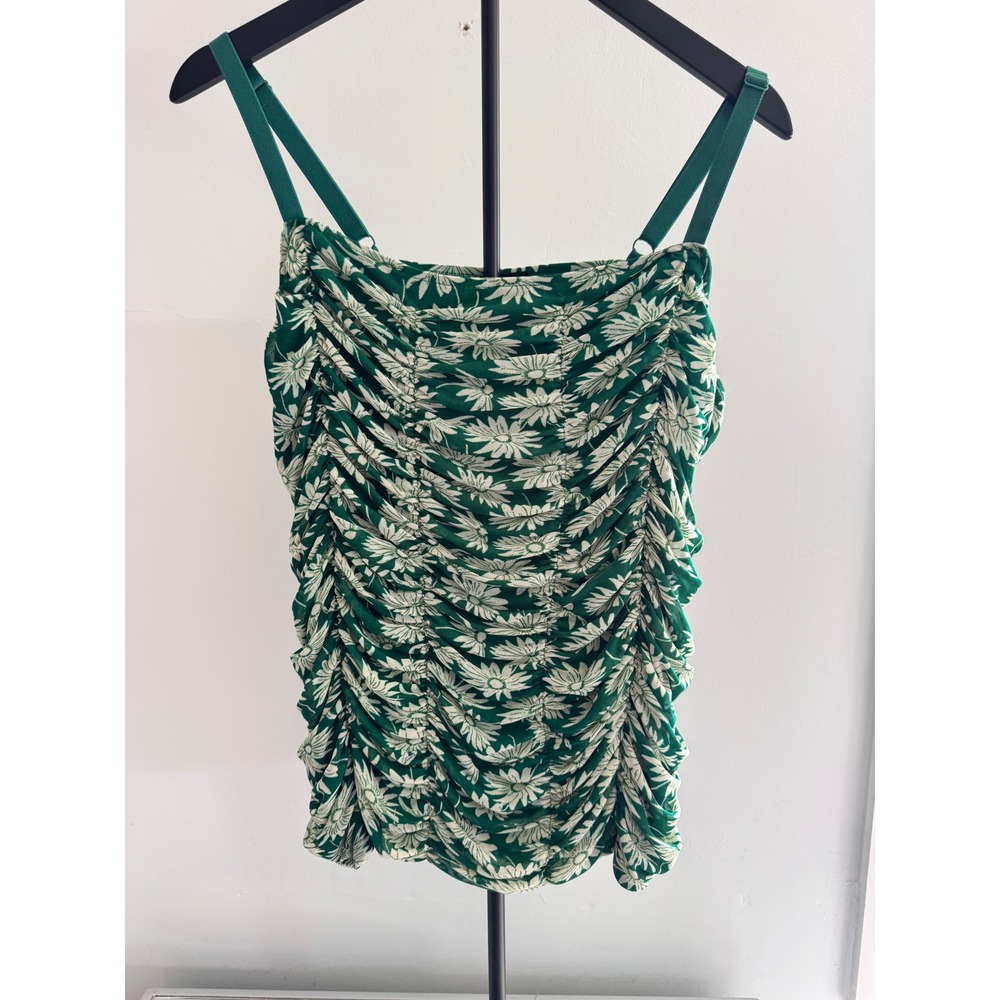 Torrid Green Daisy Floral Ruched Mesh Cami Top Womens Plus Size 2 2X 148862